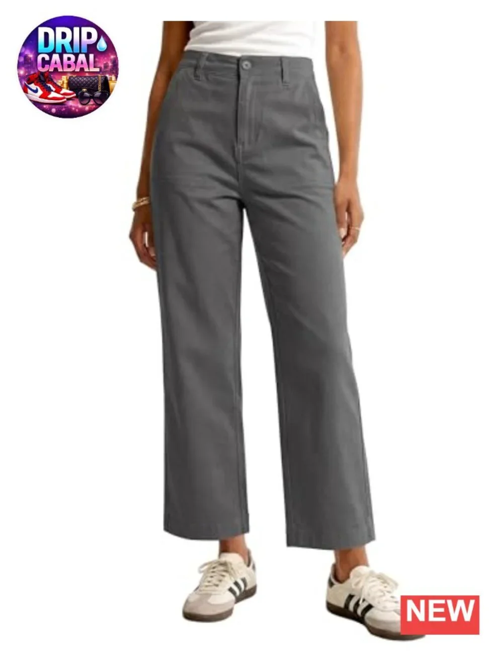 Wide Leg Cropped Chino Pants High Waisted Business Casual Twill Pants with